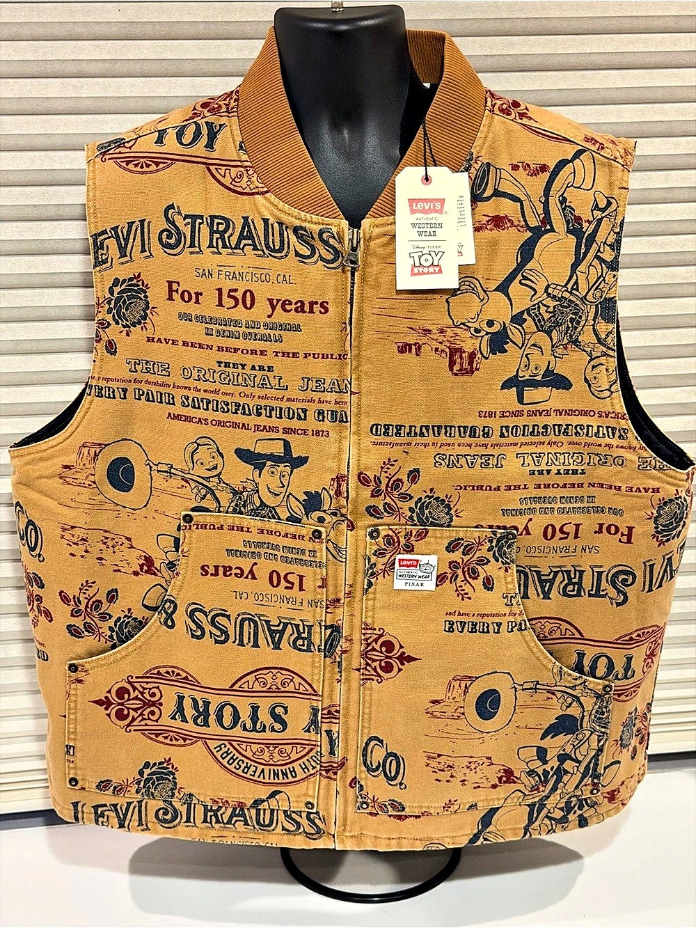 Levi's x Disney Pixar Toy Story Allover Print Canvas Vest Brown & Yellow XL
